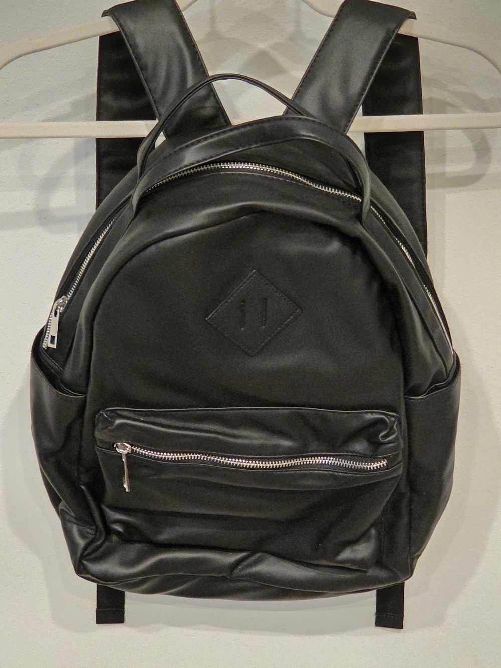 No Boundaries Black Faux Leather Backpack with Silver Zippers